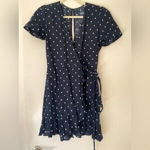 Reformation Navy Polka Dot Wrap Dress